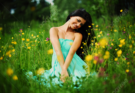 Cinematic Background Blue Sky And Beautifull Flowers Arround The Person And Mountain