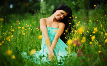 Cinematic Background Blue Sky And Beautifull Flowers Arround The Person And Mountain